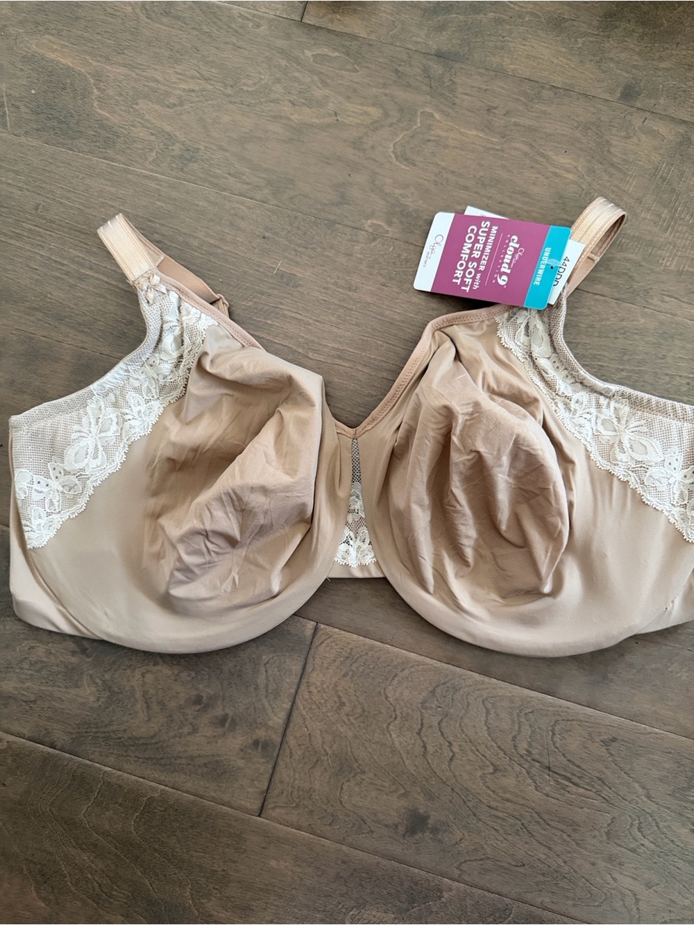 Cloud 9 Lace-Trim Full Coverage Bra in Beige